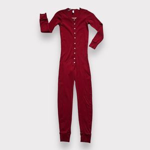 American Apparel Union Suit Small Red Womens Sleepwear Pajama Jumpuit Button
